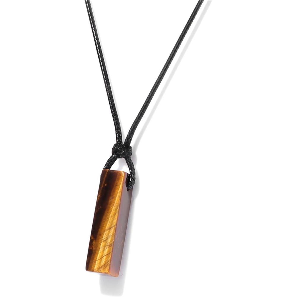 image:imageCrystal Necklaces for Women Gemstone Pendant Necklace Adjustable Handmade Black Rope Natural Stone Spiritual Necklace Energy Crystals and Healing Stones Necklace for Mentiger eye