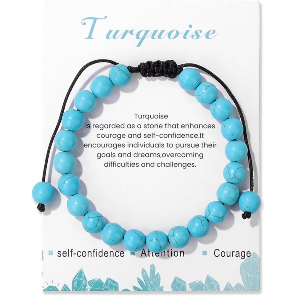 image:imageHealing Crystal Bracelet for Women 8mm Natural Stone Crystal Beaded Bracelets Adjustable Handmade Gemstone Bracelet Healing Jewelry Mothers Day Gifts for Womenturquoise