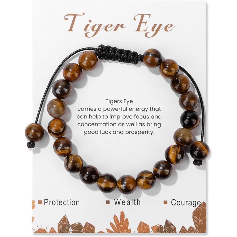 image:imageHealing Crystal Bracelet for Women 8mm Natural Stone Crystal Beaded Bracelets Adjustable Handmade Gemstone Bracelet Healing Jewelry Mothers Day Gifts for Womentigers eye