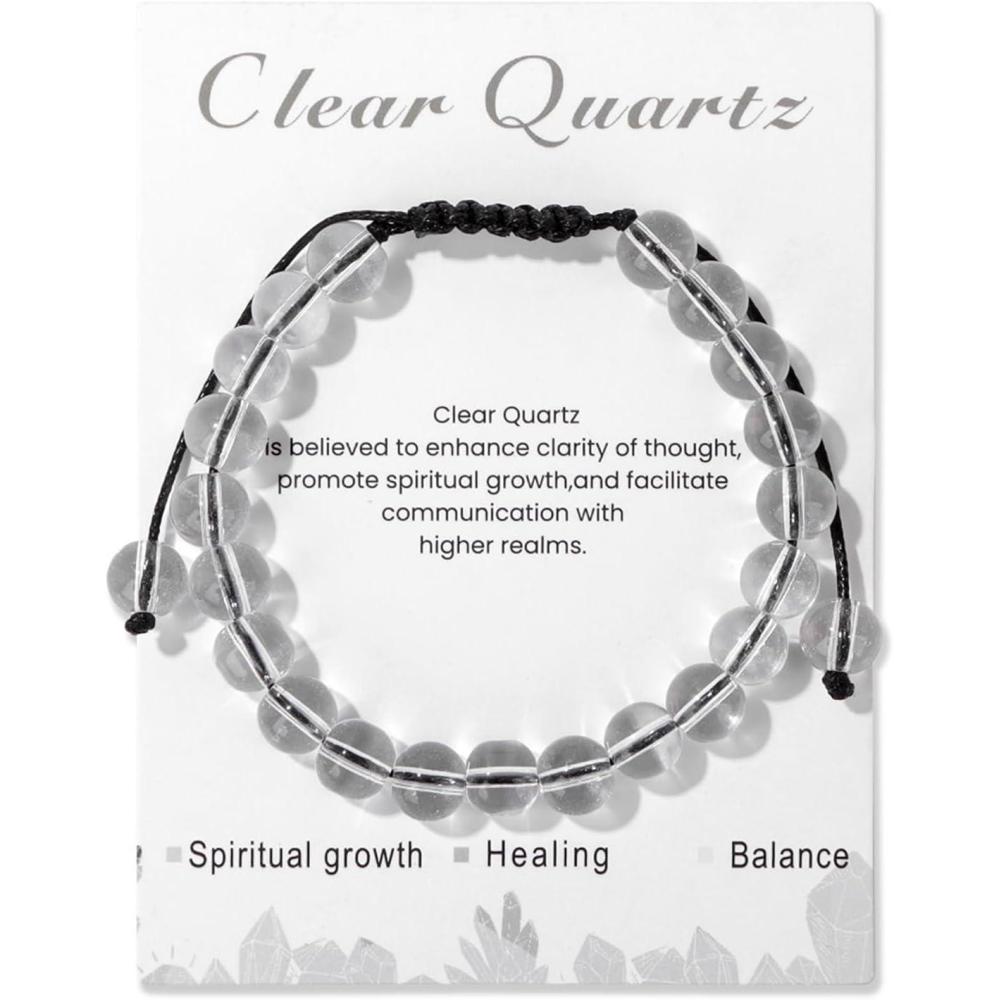 image:imageHealing Crystal Bracelet for Women 8mm Natural Stone Crystal Beaded Bracelets Adjustable Handmade Gemstone Bracelet Healing Jewelry Mothers Day Gifts for Womenclear quartz