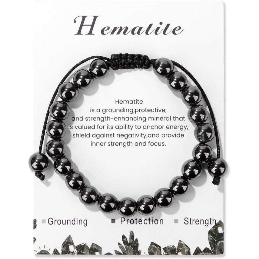 image:imageHealing Crystal Bracelet for Women 8mm Natural Stone Crystal Beaded Bracelets Adjustable Handmade Gemstone Bracelet Healing Jewelry Mothers Day Gifts for Womenhematite