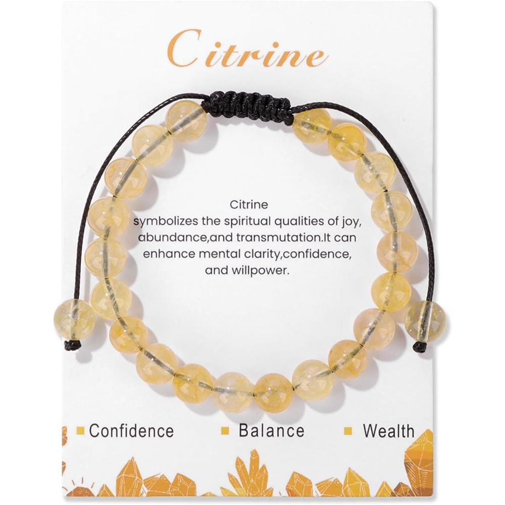 image:imageHealing Crystal Bracelet for Women 8mm Natural Stone Crystal Beaded Bracelets Adjustable Handmade Gemstone Bracelet Healing Jewelry Mothers Day Gifts for Womencitrine