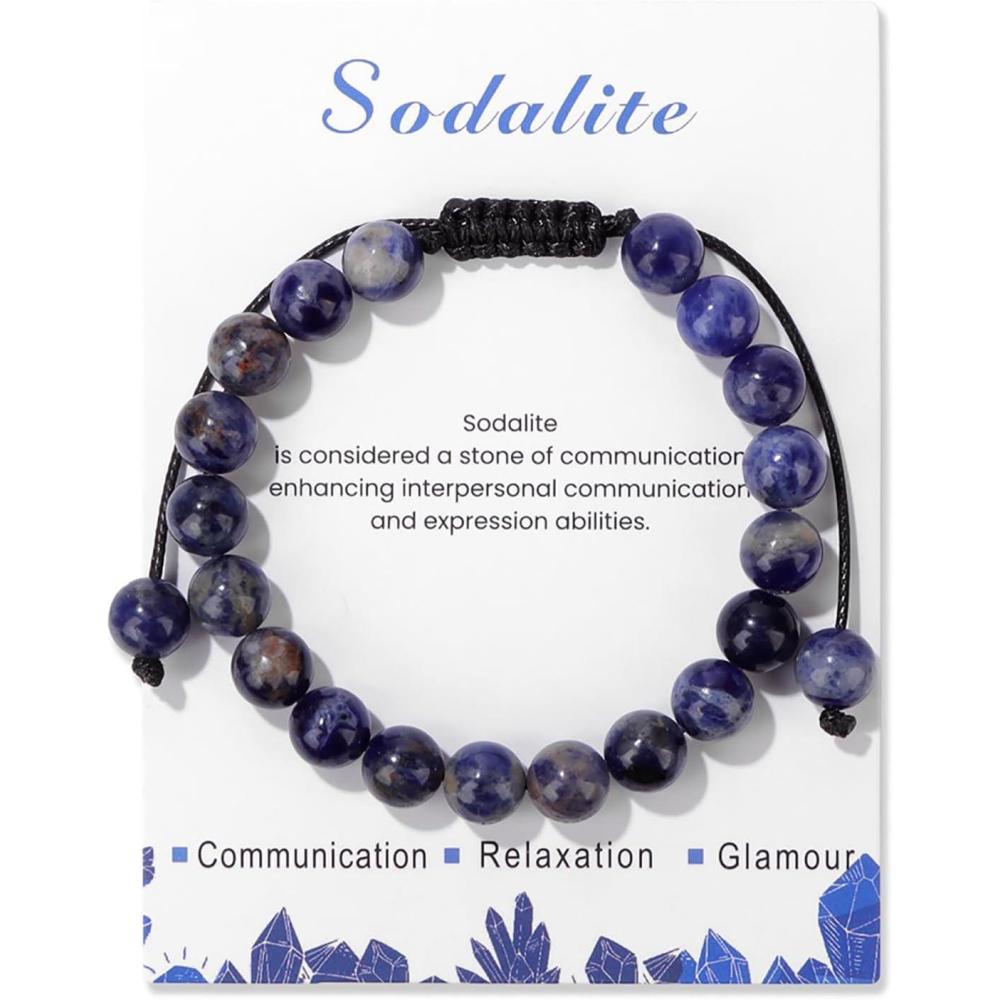 image:imageHealing Crystal Bracelet for Women 8mm Natural Stone Crystal Beaded Bracelets Adjustable Handmade Gemstone Bracelet Healing Jewelry Mothers Day Gifts for Womensodalite