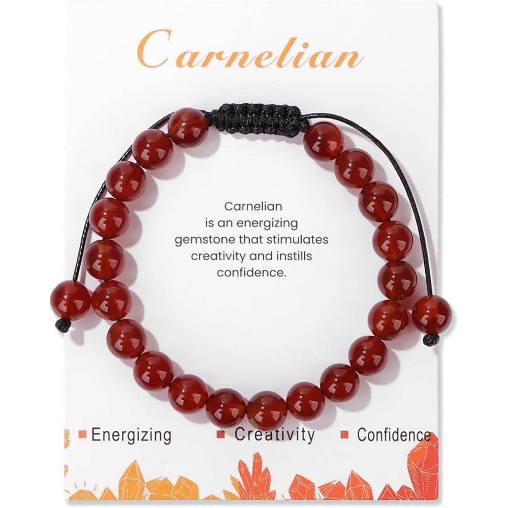 image:imageHealing Crystal Bracelet for Women 8mm Natural Stone Crystal Beaded Bracelets Adjustable Handmade Gemstone Bracelet Healing Jewelry Mothers Day Gifts for Womencarnelian
