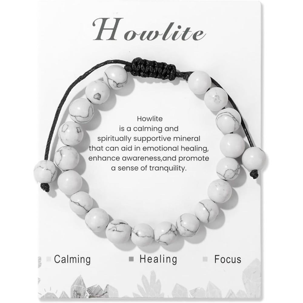 image:imageHealing Crystal Bracelet for Women 8mm Natural Stone Crystal Beaded Bracelets Adjustable Handmade Gemstone Bracelet Healing Jewelry Mothers Day Gifts for Womenhowlite