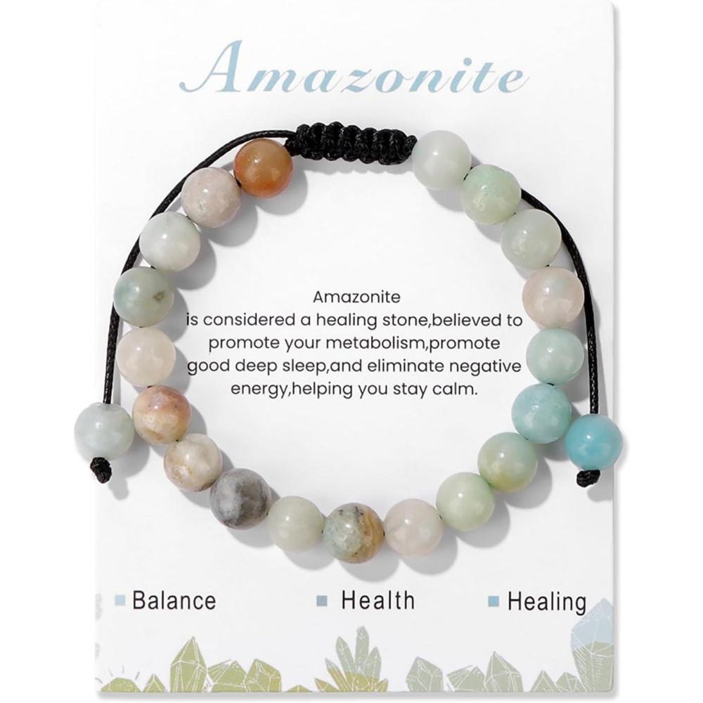 image:imageHealing Crystal Bracelet for Women 8mm Natural Stone Crystal Beaded Bracelets Adjustable Handmade Gemstone Bracelet Healing Jewelry Mothers Day Gifts for Womenamazonite