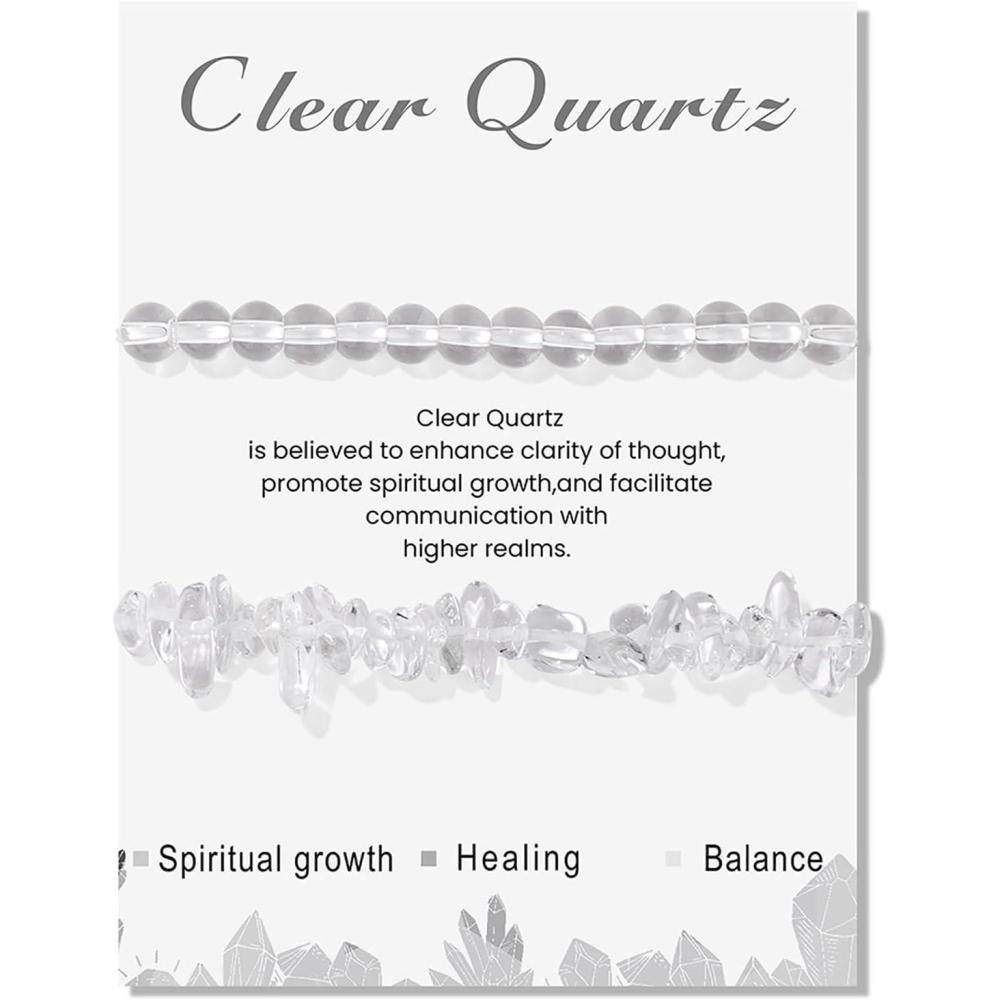 image:imageHealing Crystal Bracelets for Women 2 PCS 6mm Natural Stone Bracelet Stretch Crystal Beaded Bracelets Handmade Gemstone Bracelet Jewelry Gifts Christmas Gifts for Women Girlsclear quartz