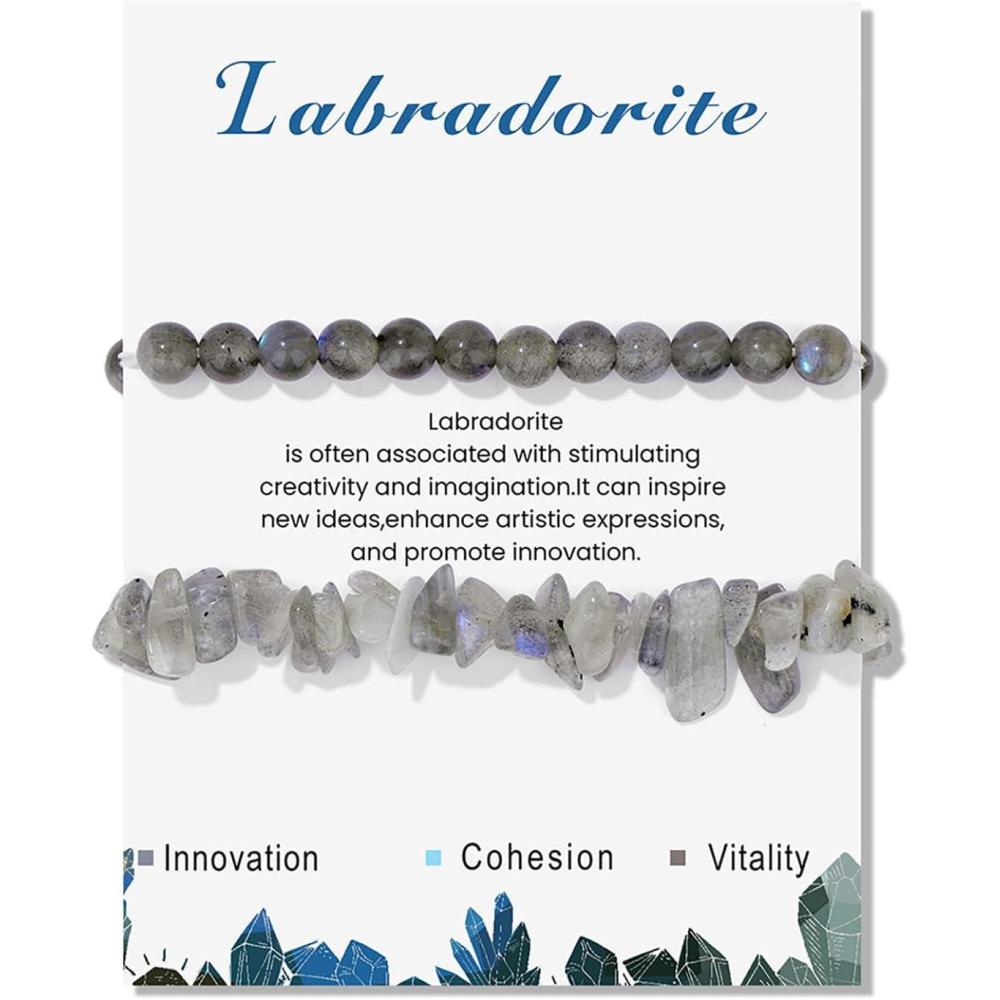 image:imageHealing Crystal Bracelets for Women 2 PCS 6mm Natural Stone Bracelet Stretch Crystal Beaded Bracelets Handmade Gemstone Bracelet Jewelry Gifts Christmas Gifts for Women Girlslabradorite