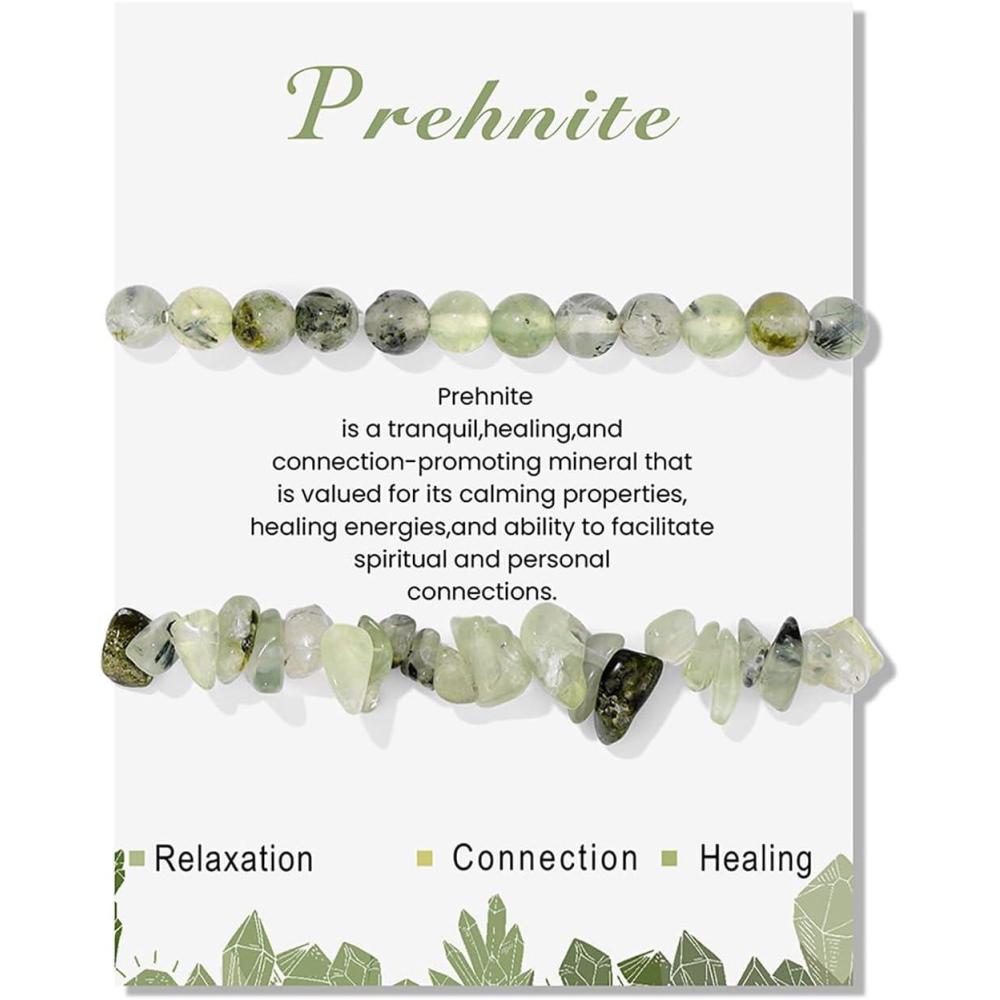 image:imageHealing Crystal Bracelets for Women 2 PCS 6mm Natural Stone Bracelet Stretch Crystal Beaded Bracelets Handmade Gemstone Bracelet Jewelry Gifts Christmas Gifts for Women Girlsprehnite