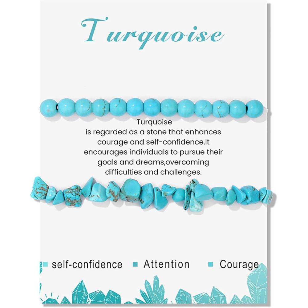 image:imageHealing Crystal Bracelets for Women 2 PCS 6mm Natural Stone Bracelet Stretch Crystal Beaded Bracelets Handmade Gemstone Bracelet Jewelry Gifts Christmas Gifts for Women Girlsturquoise