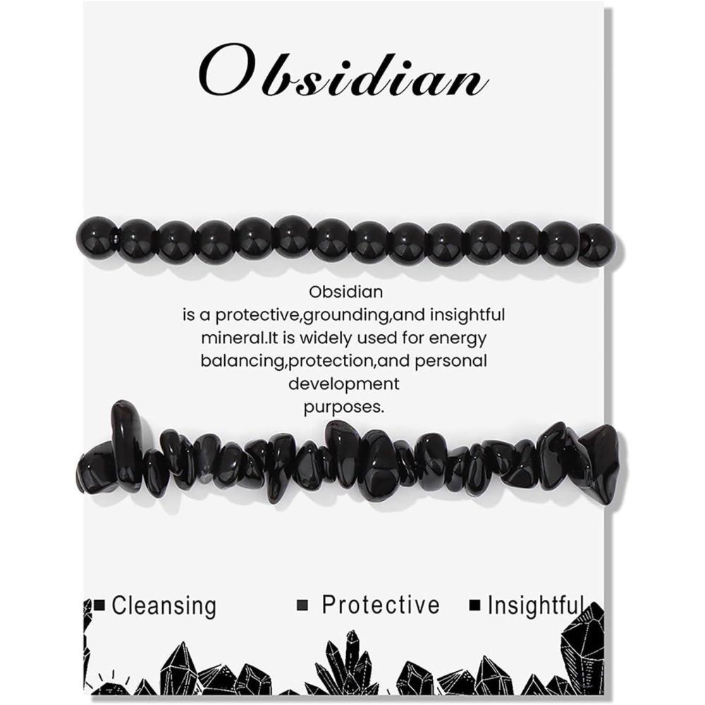 image:imageHealing Crystal Bracelets for Women 2 PCS 6mm Natural Stone Bracelet Stretch Crystal Beaded Bracelets Handmade Gemstone Bracelet Jewelry Gifts Christmas Gifts for Women Girlsblack tourmaline