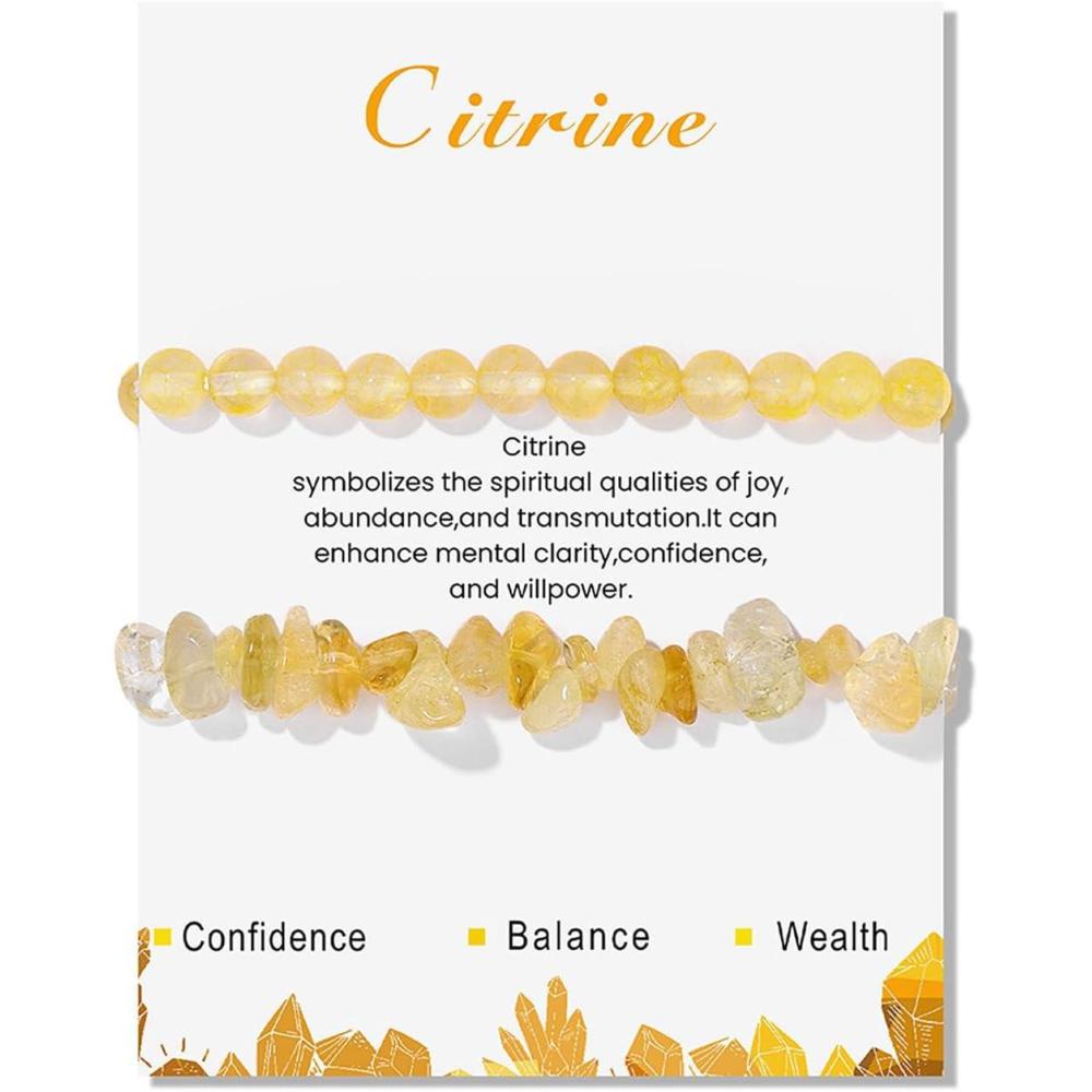 image:imageHealing Crystal Bracelets for Women 2 PCS 6mm Natural Stone Bracelet Stretch Crystal Beaded Bracelets Handmade Gemstone Bracelet Jewelry Gifts Christmas Gifts for Women Girlscitrine