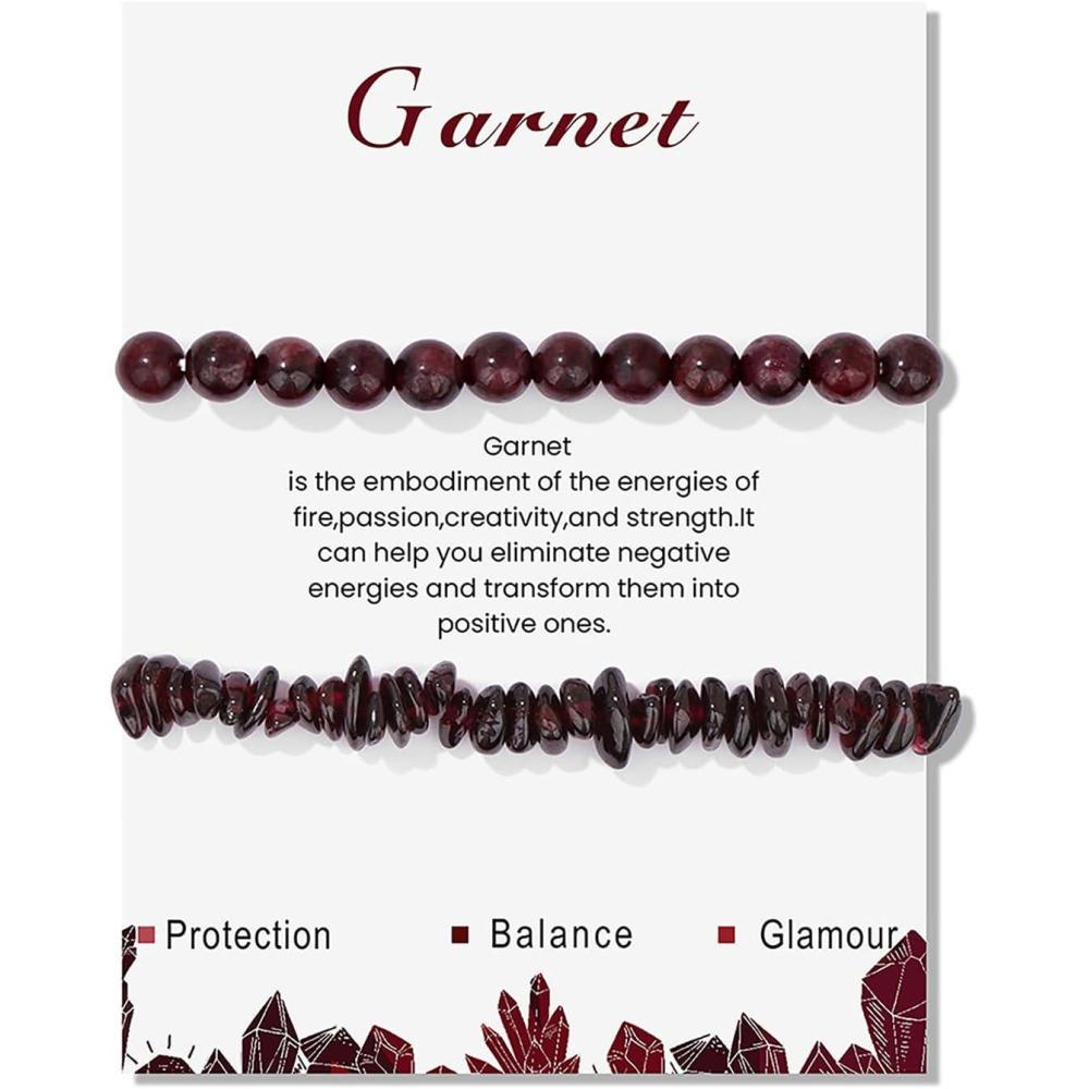 image:imageHealing Crystal Bracelets for Women 2 PCS 6mm Natural Stone Bracelet Stretch Crystal Beaded Bracelets Handmade Gemstone Bracelet Jewelry Gifts Christmas Gifts for Women Girlsgarnet