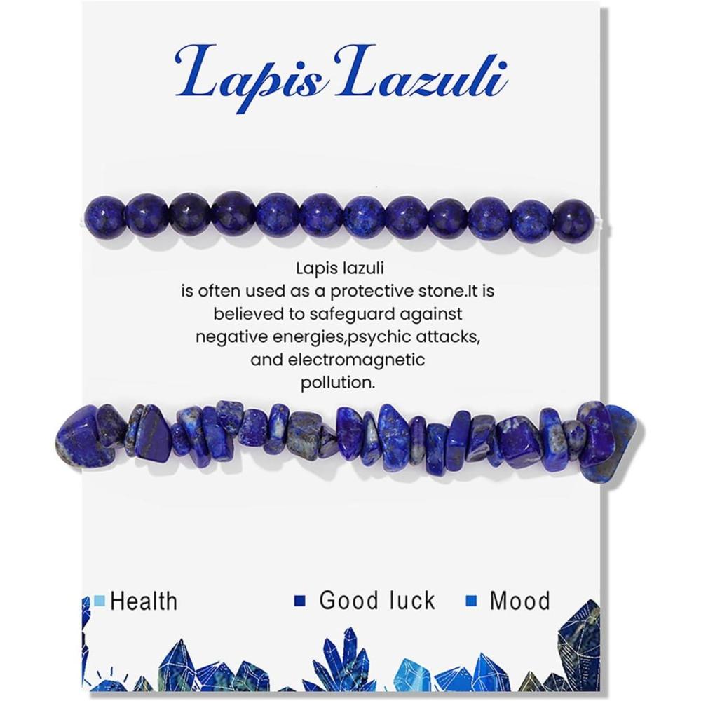 image:imageHealing Crystal Bracelets for Women 2 PCS 6mm Natural Stone Bracelet Stretch Crystal Beaded Bracelets Handmade Gemstone Bracelet Jewelry Gifts Christmas Gifts for Women Girlslapis lazuli