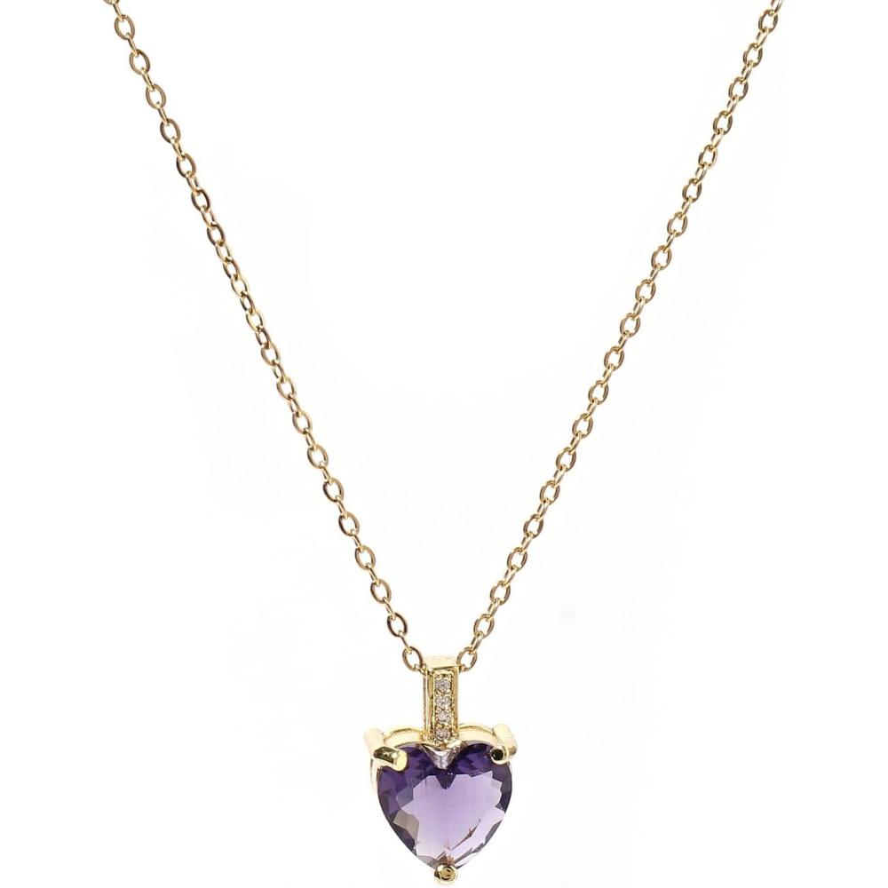 image:imageHeart Birthstone Necklace for Women 14K Gold Plated Birthstone Pendant Necklace Cubic Zirconia Diamond Necklace Dainty Gold Necklace Birthday Gifts for Women Girls02 FebruaryAmethyst