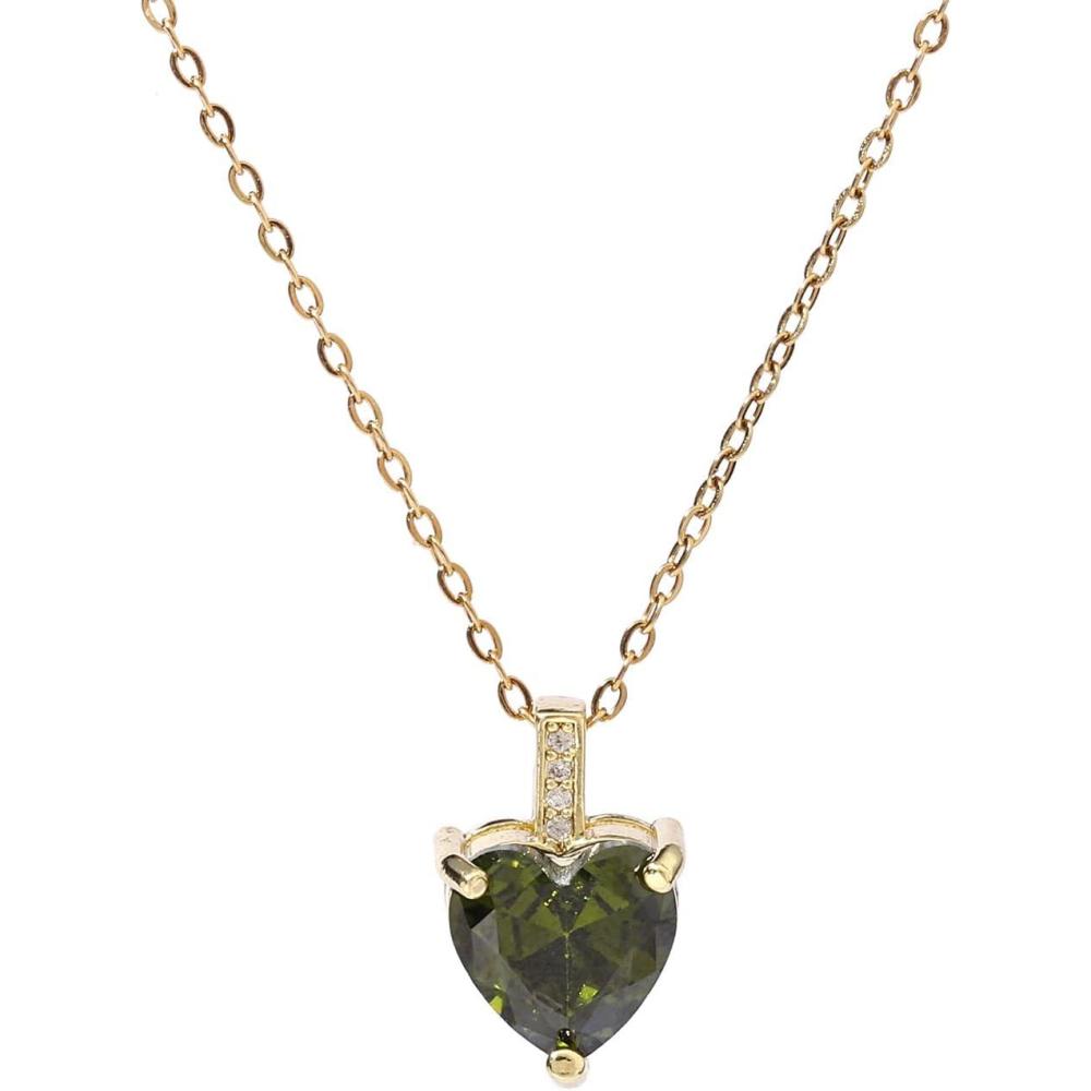 image:imageHeart Birthstone Necklace for Women 14K Gold Plated Birthstone Pendant Necklace Cubic Zirconia Diamond Necklace Dainty Gold Necklace Birthday Gifts for Women Girls08 AugustPeridot