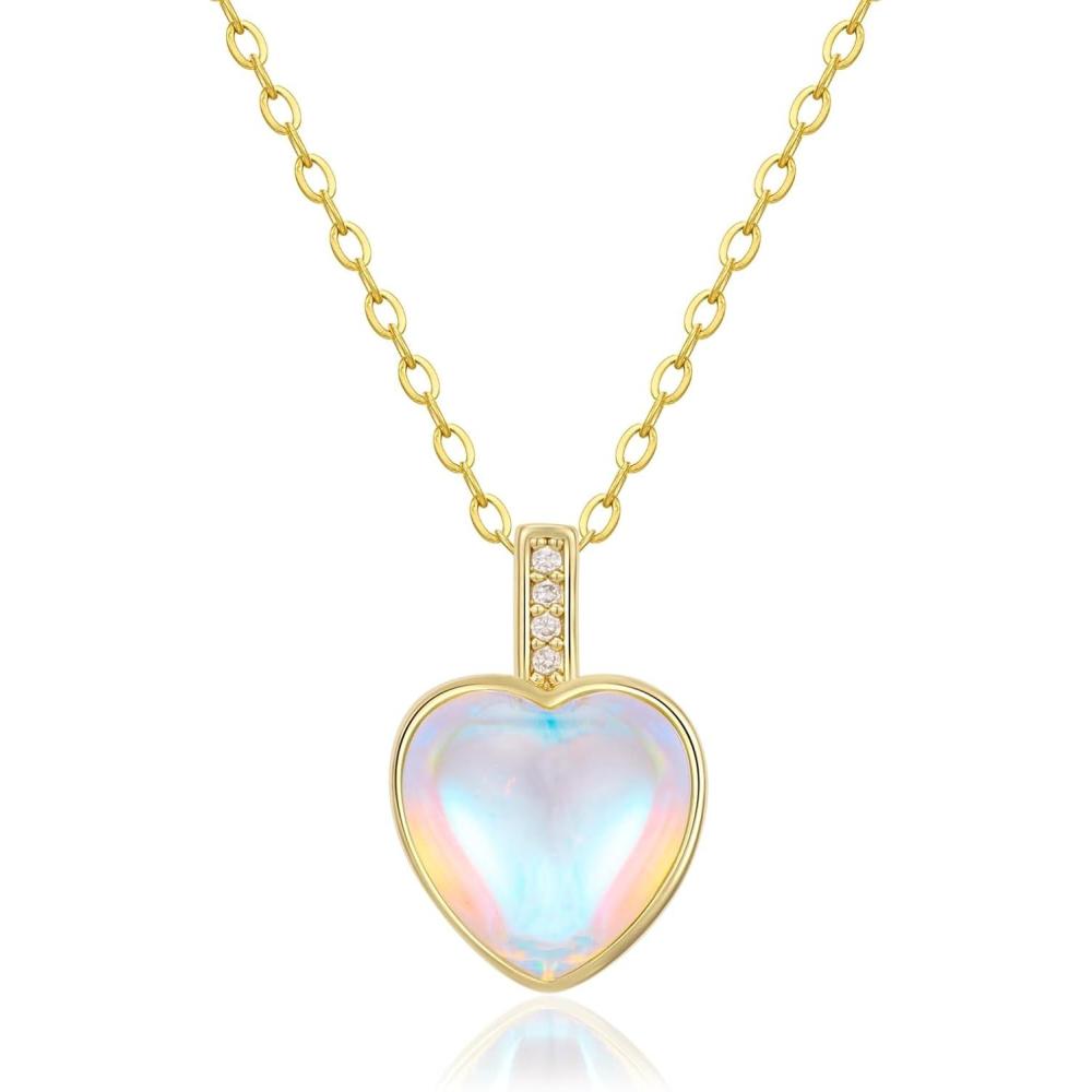 image:imageHeart Birthstone Necklace for Women 14K Gold Plated Birthstone Pendant Necklace Cubic Zirconia Diamond Necklace Dainty Gold Necklace Birthday Gifts for Women Girls06 JuneMoonstone
