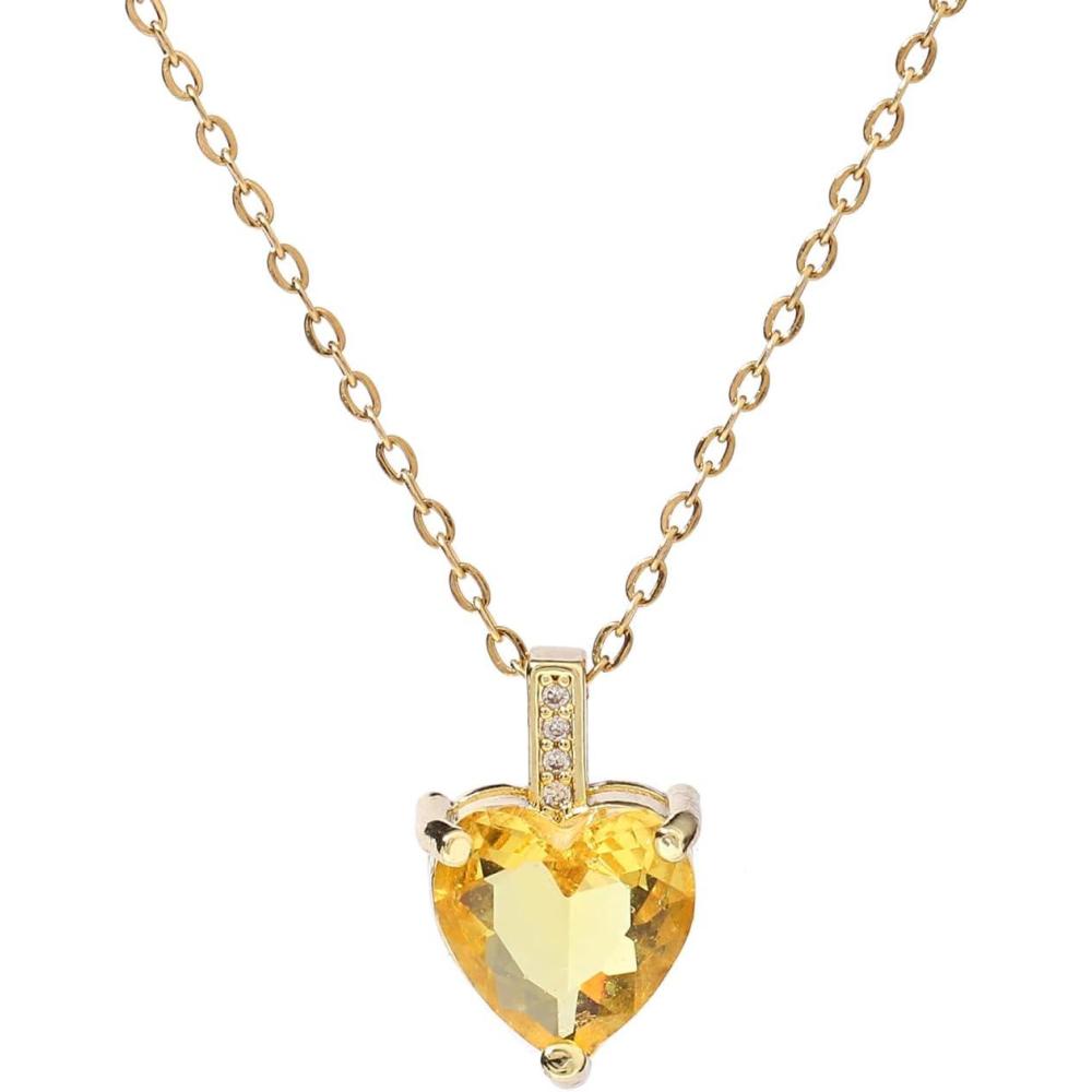 image:imageHeart Birthstone Necklace for Women 14K Gold Plated Birthstone Pendant Necklace Cubic Zirconia Diamond Necklace Dainty Gold Necklace Birthday Gifts for Women Girls11 NovemberCitrine