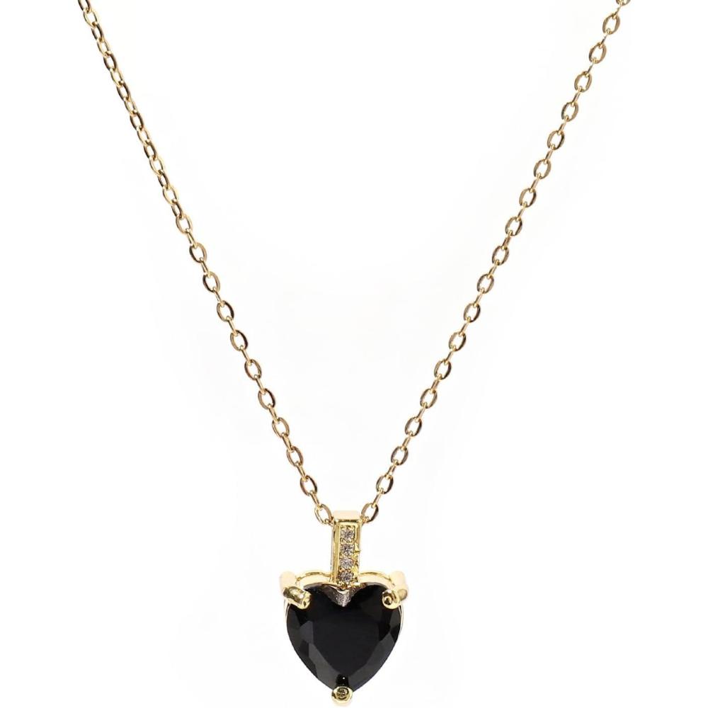 image:imageHeart Birthstone Necklace for Women 14K Gold Plated Birthstone Pendant Necklace Cubic Zirconia Diamond Necklace Dainty Gold Necklace Birthday Gifts for Women GirlsBlack Tourmaline