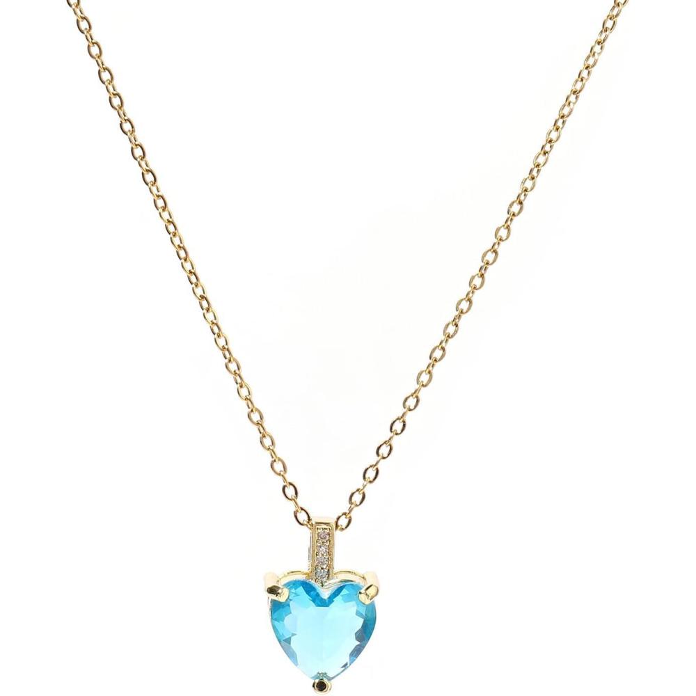 image:imageHeart Birthstone Necklace for Women 14K Gold Plated Birthstone Pendant Necklace Cubic Zirconia Diamond Necklace Dainty Gold Necklace Birthday Gifts for Women Girls03 MarchAquamarine