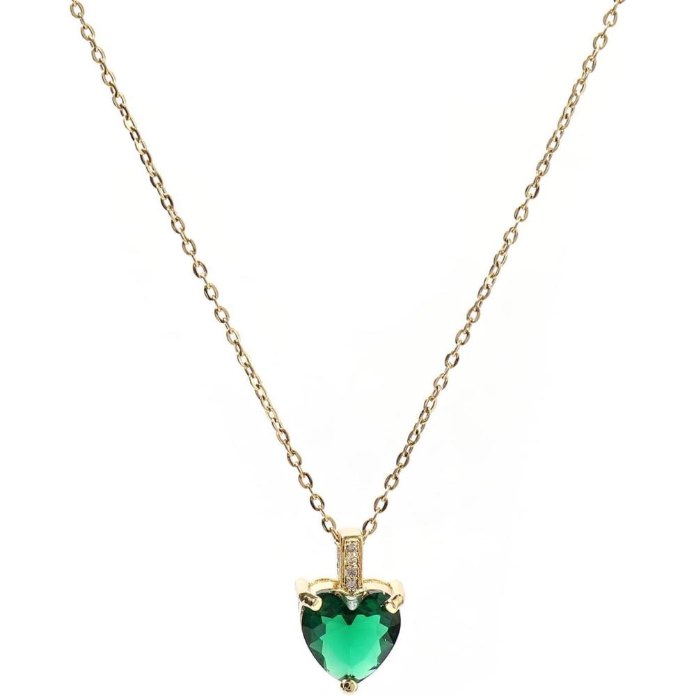 image:imageHeart Birthstone Necklace for Women 14K Gold Plated Birthstone Pendant Necklace Cubic Zirconia Diamond Necklace Dainty Gold Necklace Birthday Gifts for Women Girls05 MayEmerald
