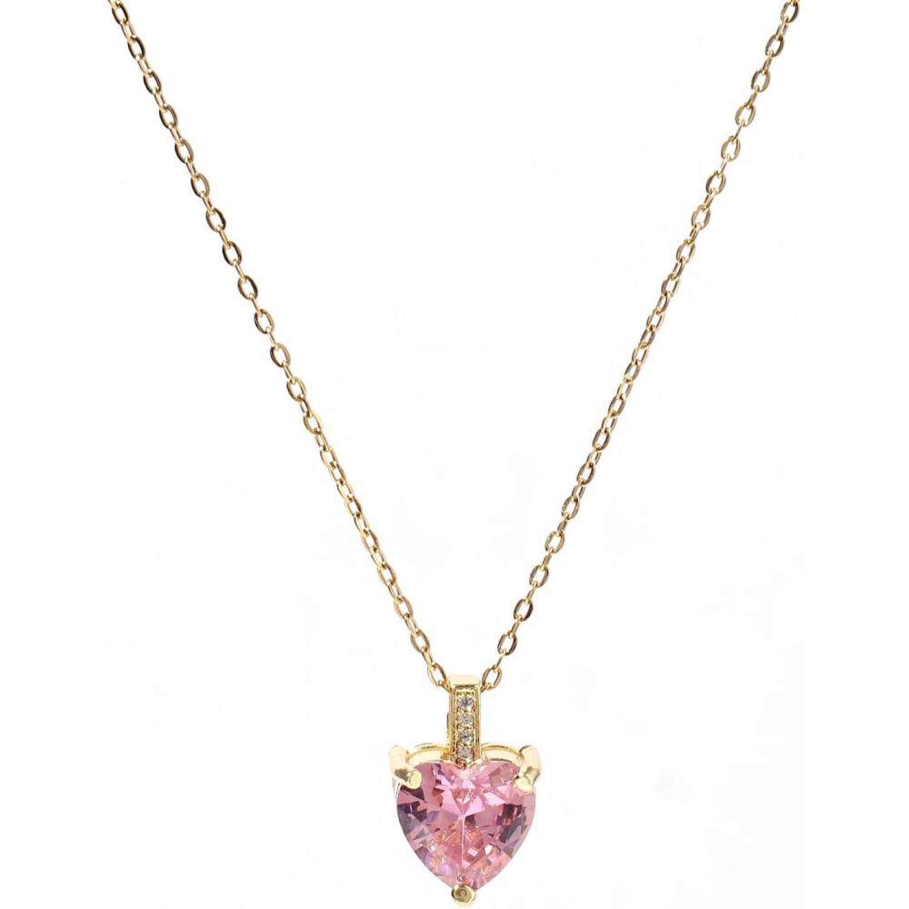 image:imageHeart Birthstone Necklace for Women 14K Gold Plated Birthstone Pendant Necklace Cubic Zirconia Diamond Necklace Dainty Gold Necklace Birthday Gifts for Women Girls10 OctoberPink Tourmaline