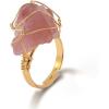 Raw Crystal Rings for Women 14k Gold Plated Adjustable Natural Stone Ring Irregular Wire Wrapped Rings Gold Gemstone Rings Crystal Jewelry Gifts Healing Crystal Rings for Women(strawberry quartz)