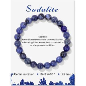 8mm Healing Crystal Bracelet for Women Handmade Natural Stone Bracelets Semi-Precious Gemstone Bracelets Stretch Crystal Beaded Bracelets Healing Gifts for Women(sodalite)