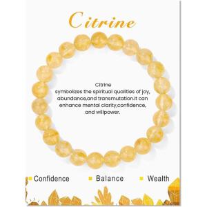 8mm Healing Crystal Bracelet for Women Handmade Natural Stone Bracelets Semi-Precious Gemstone Bracelets Stretch Crystal Beaded Bracelets Healing Gifts for Women(citrine)