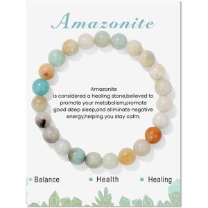 8mm Healing Crystal Bracelet for Women Handmade Natural Stone Bracelets Semi-Precious Gemstone Bracelets Stretch Crystal Beaded Bracelets Healing Gifts for Women(amazonite)