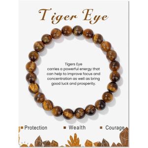 8mm Healing Crystal Bracelet for Women Handmade Natural Stone Bracelets Semi-Precious Gemstone Bracelets Stretch Crystal Beaded Bracelets Healing Gifts for Women(tiger eye)