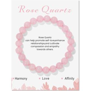 8mm Healing Crystal Bracelet for Women Handmade Natural Stone Bracelets Semi-Precious Gemstone Bracelets Stretch Crystal Beaded Bracelets Healing Gifts for Women(rose quartz)