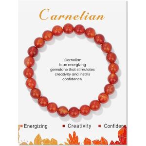 8mm Healing Crystal Bracelet for Women Handmade Natural Stone Bracelets Semi-Precious Gemstone Bracelets Stretch Crystal Beaded Bracelets Healing Gifts for Women(carnelian)