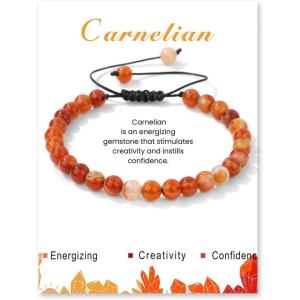 Crystal Bracelet for Women 6mm Natural Stone Bracelets Adjustable Handmade Beaded Bracelets Braided Gemstone Bracelet Healing Crystal Bracelet Crystal Jewelry for Women(carnelian)
