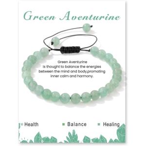 Crystal Bracelet for Women 6mm Natural Stone Bracelets Adjustable Handmade Beaded Bracelets Braided Gemstone Bracelet Healing Crystal Bracelet Crystal Jewelry for Women(green aventurine)