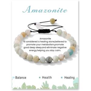 Crystal Bracelet for Women 6mm Natural Stone Bracelets Adjustable Handmade Beaded Bracelets Braided Gemstone Bracelet Healing Crystal Bracelet Crystal Jewelry for Women(amazonite)