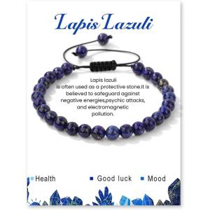 Crystal Bracelet for Women 6mm Natural Stone Bracelets Adjustable Handmade Beaded Bracelets Braided Gemstone Bracelet Healing Crystal Bracelet Crystal Jewelry for Women(lapis lazuli)