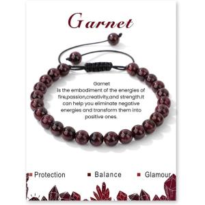 Crystal Bracelet for Women 6mm Natural Stone Bracelets Adjustable Handmade Beaded Bracelets Braided Gemstone Bracelet Healing Crystal Bracelet Crystal Jewelry for Women(garnet)