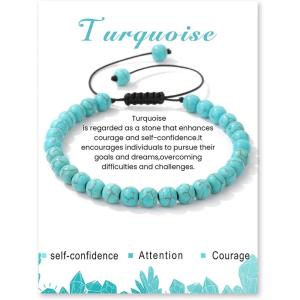Crystal Bracelet for Women 6mm Natural Stone Bracelets Adjustable Handmade Beaded Bracelets Braided Gemstone Bracelet Healing Crystal Bracelet Crystal Jewelry for Women(turquoise)