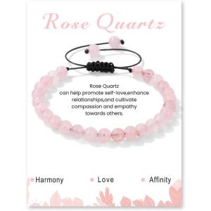 Crystal Bracelet for Women 6mm Natural Stone Bracelets Adjustable Handmade Beaded Bracelets Braided Gemstone Bracelet Healing Crystal Bracelet Crystal Jewelry for Women(rose quartz)
