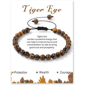 Crystal Bracelet for Women 6mm Natural Stone Bracelets Adjustable Handmade Beaded Bracelets Braided Gemstone Bracelet Healing Crystal Bracelet Crystal Jewelry for Women(tiger eye)