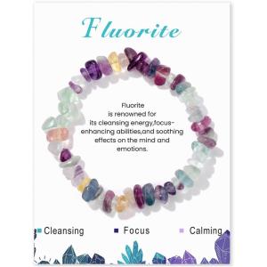 Crystal Bracelet for Women Handmade 8mm Raw Crystal Bracelets Natural Stone Bracelets Semi-Precious Gemstone Bracelets Stretch Healing Bracelet Jewelry Gifts for Women(fluorite)