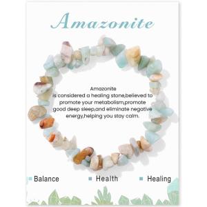 Crystal Bracelet for Women Handmade 8mm Raw Crystal Bracelets Natural Stone Bracelets Semi-Precious Gemstone Bracelets Stretch Healing Bracelet Jewelry Gifts for Women(amazonite)