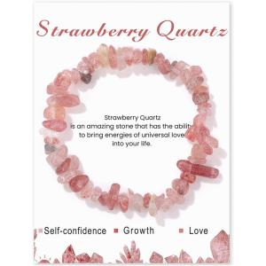 Crystal Bracelet for Women Handmade 8mm Raw Crystal Bracelets Natural Stone Bracelets Semi-Precious Gemstone Bracelets Stretch Healing Bracelet Jewelry Gifts for Women(strawberry quartz)