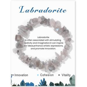 Crystal Bracelet for Women Handmade 8mm Raw Crystal Bracelets Natural Stone Bracelets Semi-Precious Gemstone Bracelets Stretch Healing Bracelet Jewelry Gifts for Women(labradorite)