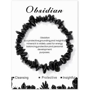 Crystal Bracelet for Women Handmade 8mm Raw Crystal Bracelets Natural Stone Bracelets Semi-Precious Gemstone Bracelets Stretch Healing Bracelet Jewelry Gifts for Women(black obsidian)