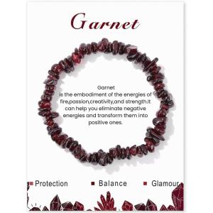 Crystal Bracelet for Women Handmade 8mm Raw Crystal Bracelets Natural Stone Bracelets Semi-Precious Gemstone Bracelets Stretch Healing Bracelet Jewelry Gifts for Women(garnet)