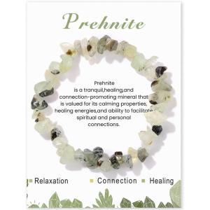Crystal Bracelet for Women Handmade 8mm Raw Crystal Bracelets Natural Stone Bracelets Semi-Precious Gemstone Bracelets Stretch Healing Bracelet Jewelry Gifts for Women(prehnite)