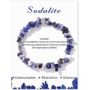 Crystal Bracelet for Women Handmade 8mm Raw Crystal Bracelets Natural Stone Bracelets Semi-Precious Gemstone Bracelets Stretch Healing Bracelet Jewelry Gifts for Women(sodalite)