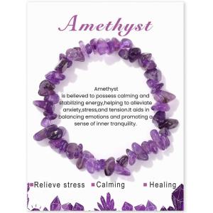 Crystal Bracelet for Women Handmade 8mm Raw Crystal Bracelets Natural Stone Bracelets Semi-Precious Gemstone Bracelets Stretch Healing Bracelet Jewelry Gifts for Women(amethyst)